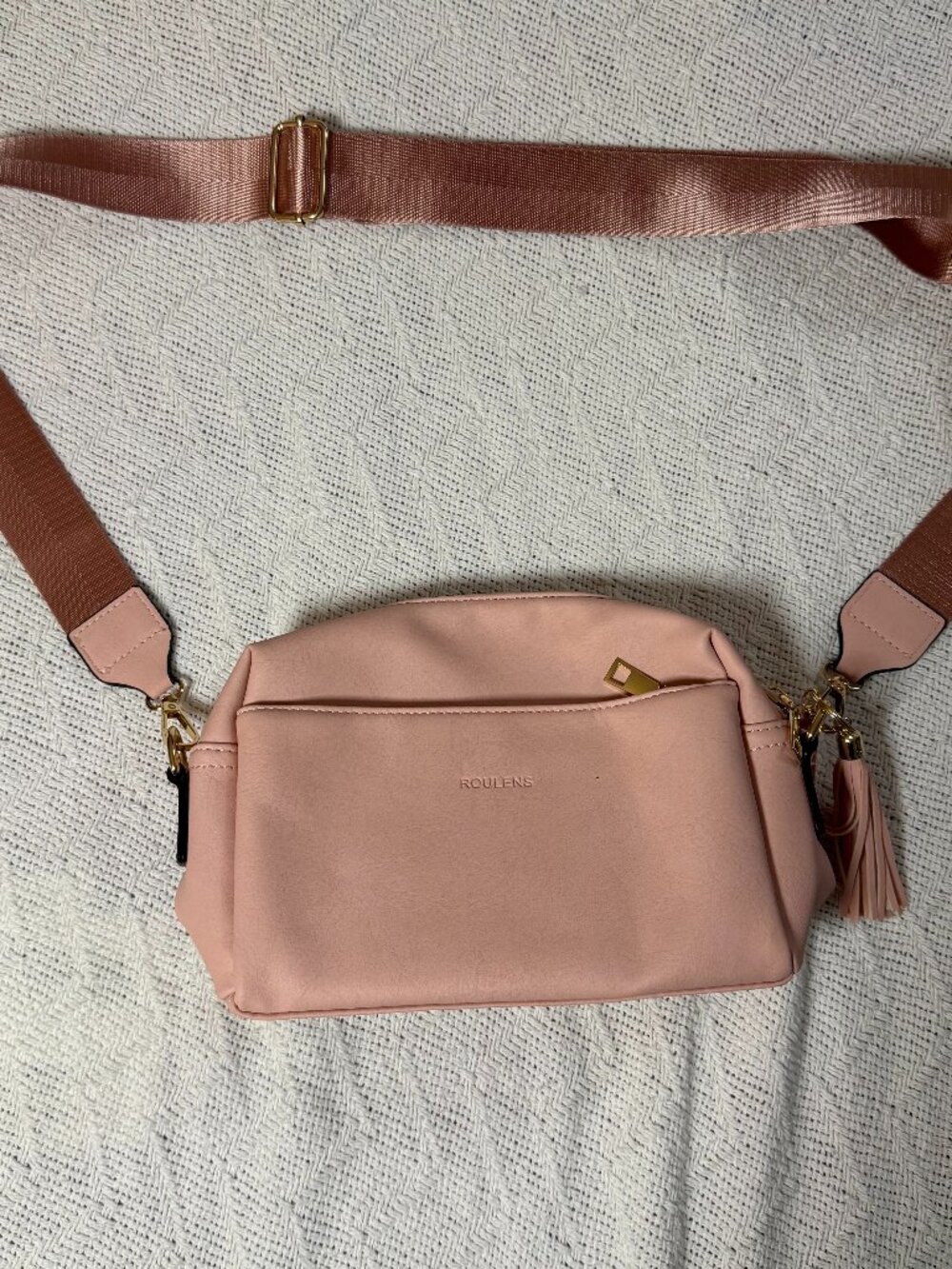ROULENS Women's Blush Pink Crossbody Bag Tassel Adjustable Strap Zip Closure